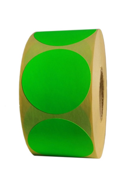Role de etichete semilucioase rotunde verde fluorescent 50mm 1000 etichete rola - 1 rola