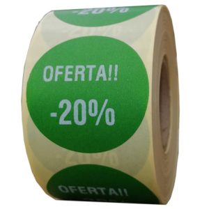 Role personalizate de etichete rotunde verzi cu text alb 50mm 1000 etichete in rola - oferta reducere 20 la suta