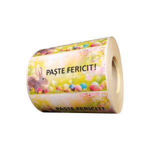 Stickere personalizate Paste Fericit 500 etichete rola - 1 Rola orizontal