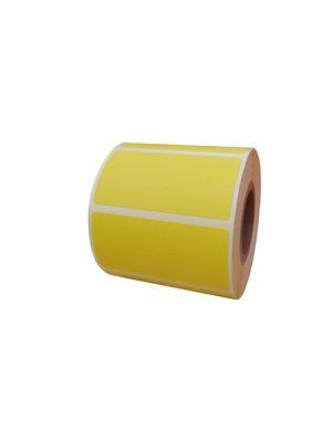 O poza cu o rola de etichete galbene termice autoadezive de dimensiuni 50x25 mm, cu 500 etichete. Etichetele sunt galbene, cu un adeziv permanent.